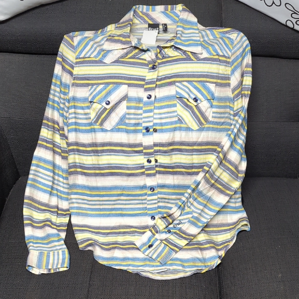 Striped Button-Up Shirt with Pockets